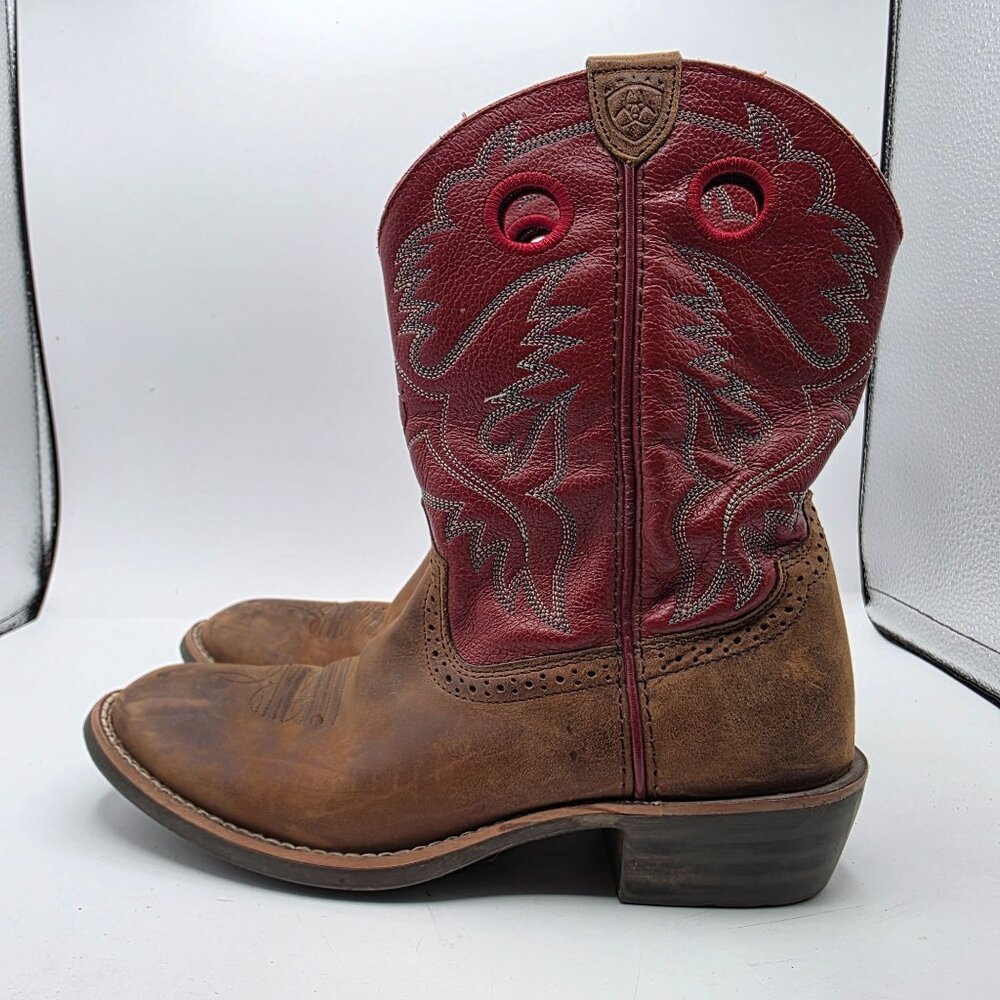 Ariat Heritage Roughstock Kids Size 3 Brown Red Western Leather Boots Casual - Picture 13 of 13